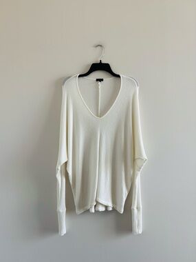 SEN Top Pullover Dolman Sleeve V Neck Ivory Modal Ribbed Knit One Size Boho USA